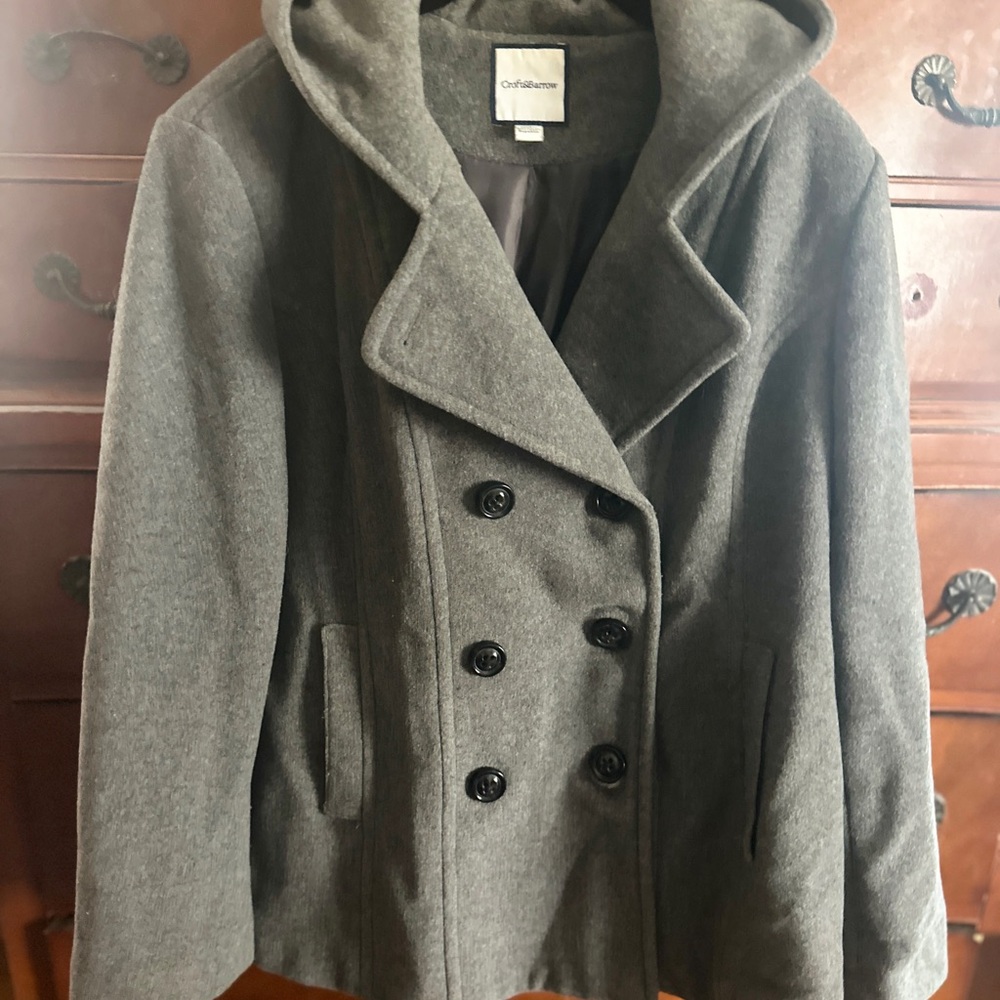 Croft & Barrow Women’s Gray Double Breasted Peacoat 80% Wool Fully Lined XL